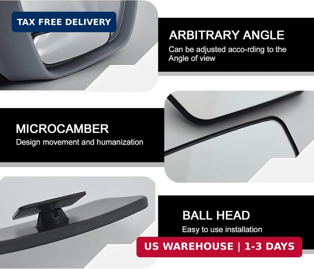 2 PCS Blind Spot Mirror, Framed Rectangular Adjustable Blind Spot Mirror, HD Gla