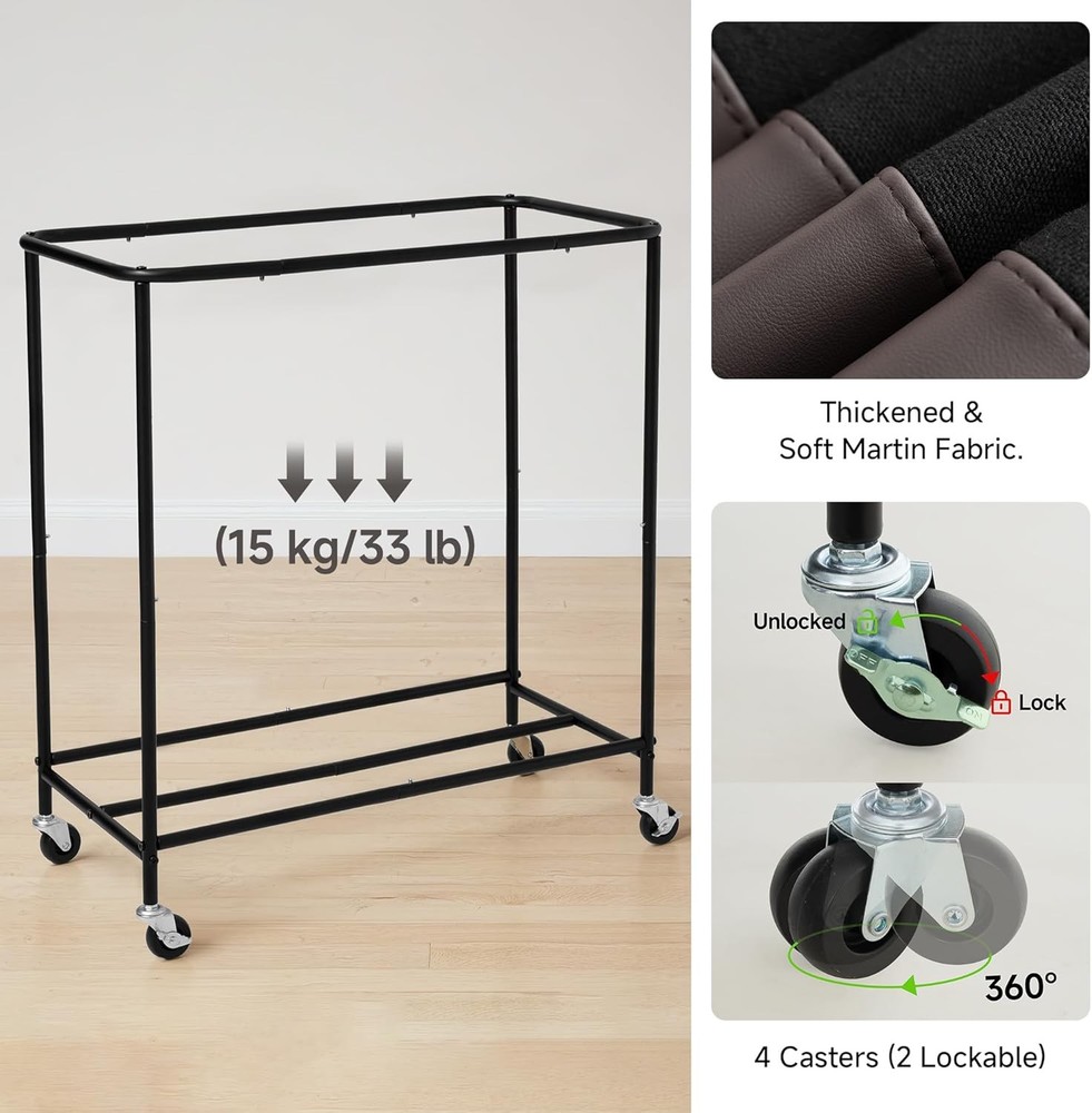 3 Section Laundry Hamper Rolling Laundry Cart W/ Wheels & Handles Laundry Room