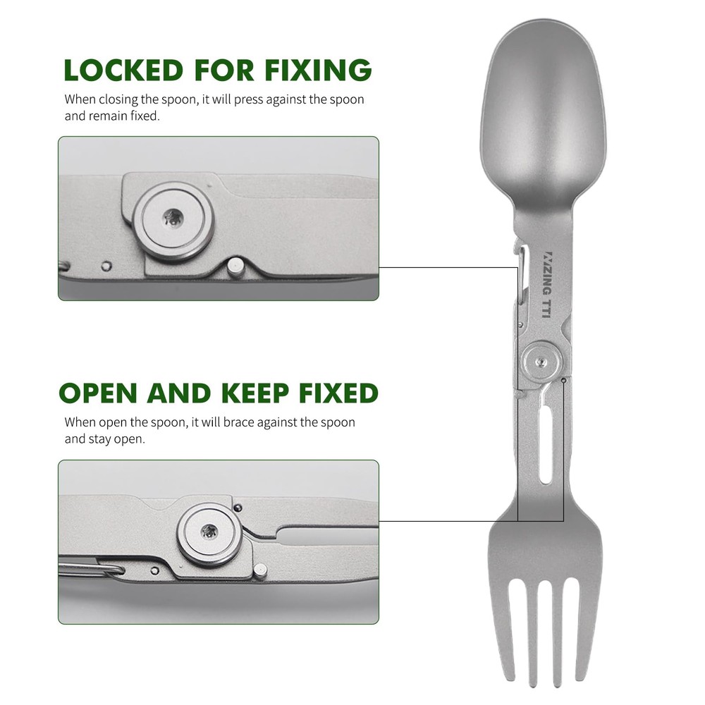 Titanium Tableware Set, 2 in 1 Removable Foldable Tableware, Fork and Spoon,