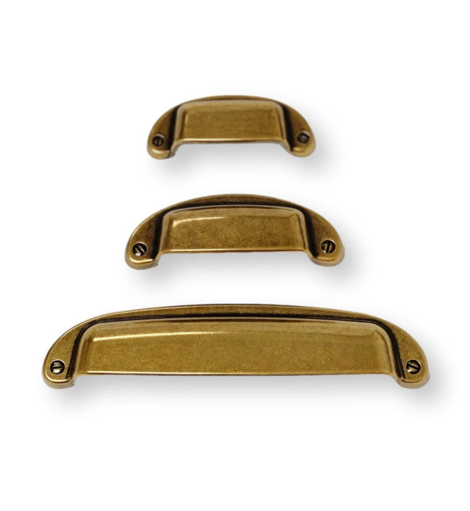 Drawer Cup Pull "Capri" in Antique Brass - Brass Cabinet Hardware