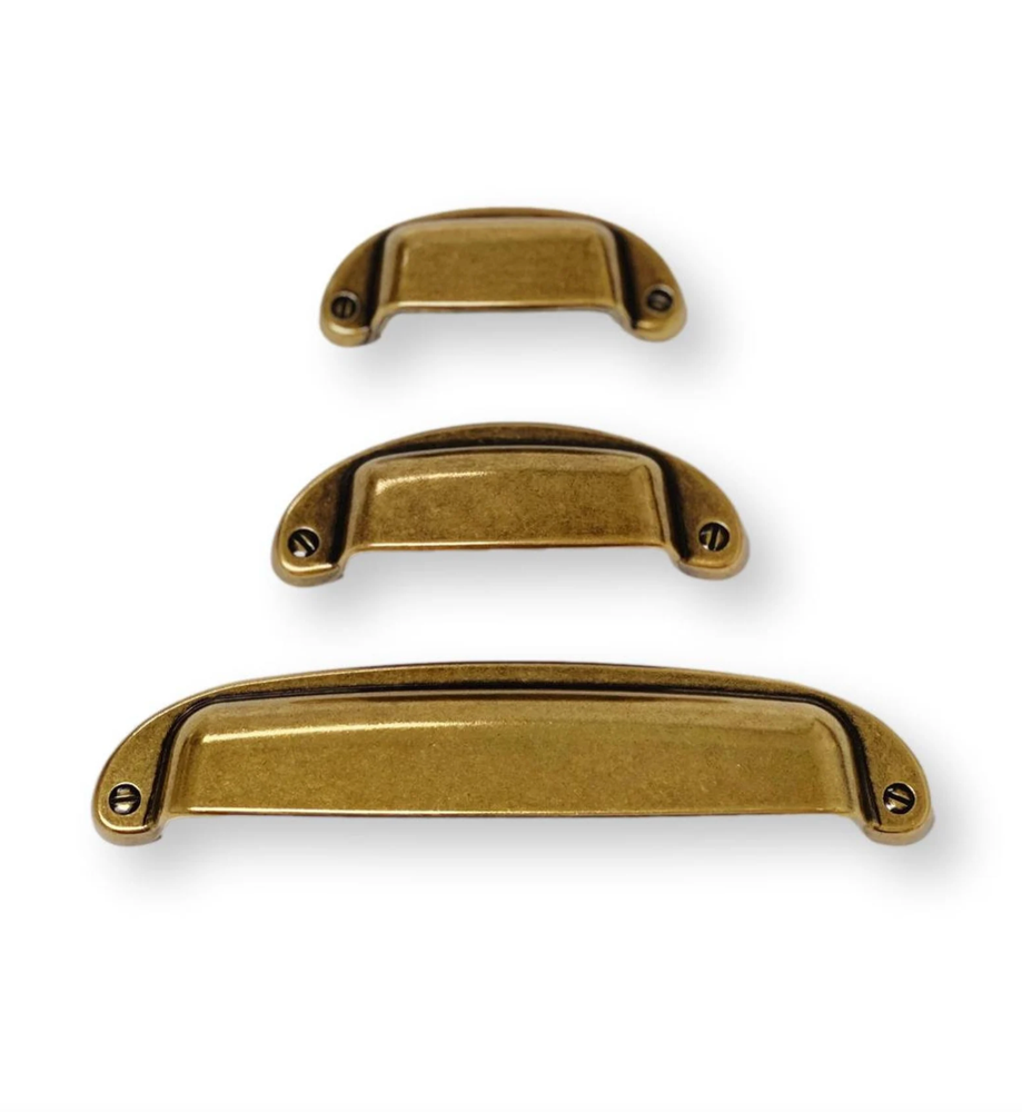 Drawer Cup Pull "Capri" in Antique Brass - Brass Cabinet Hardware