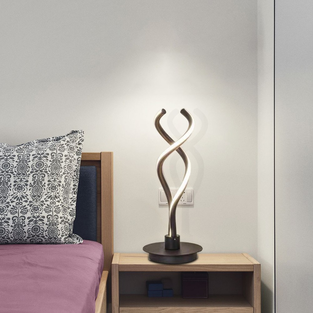 Modern LED Spiral Table Lamp Bedside Desk Light Bedroom Decor Curved Light Black