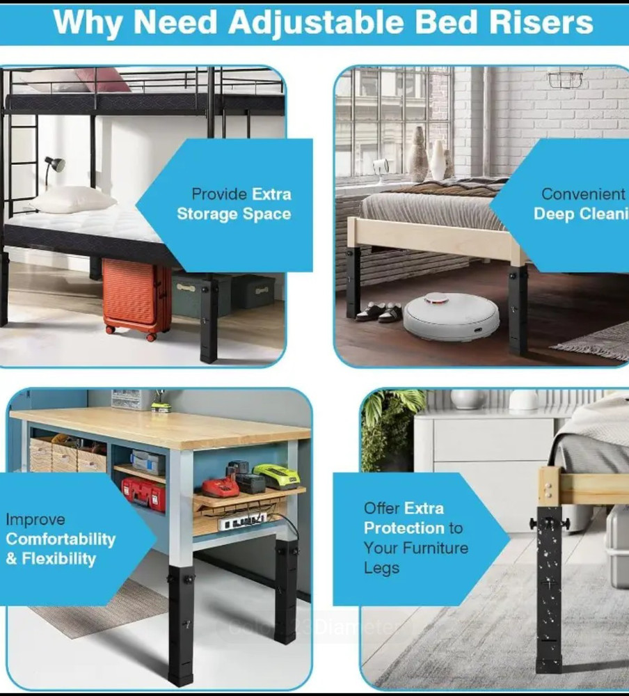 4 Packs 2.3" Diameter Square Metal Bed Risers