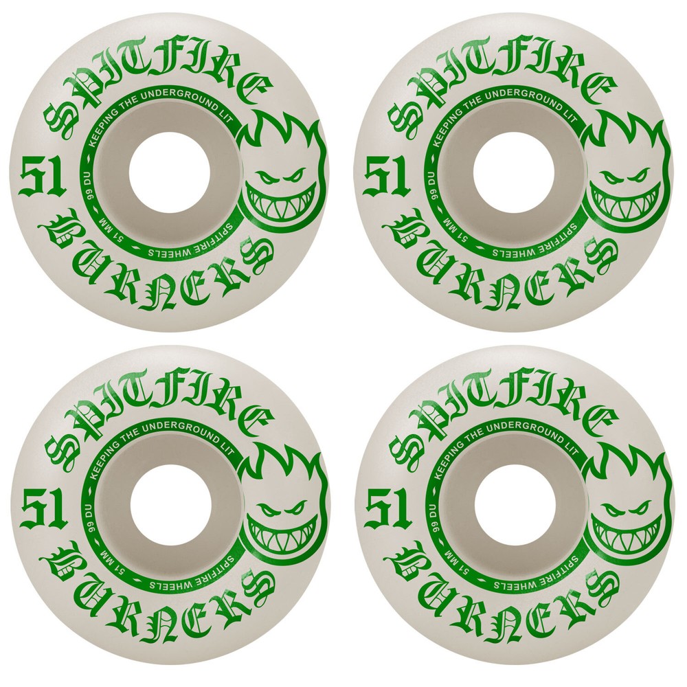 Spitfire Skateboard Wheels Burners 51mm 99A White/Green