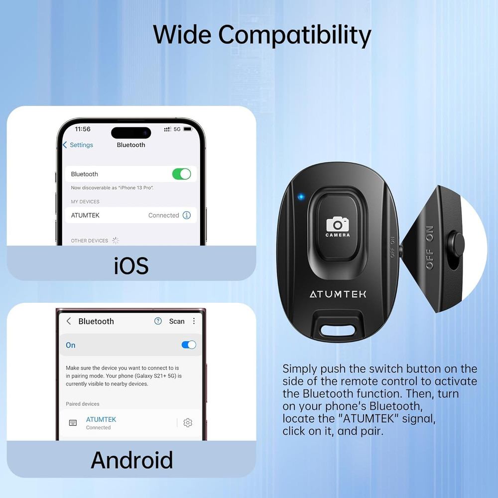 Camera Remote Shutter (2 Pack) for Apple device & Android, Bluetooth 5.2 Selfie