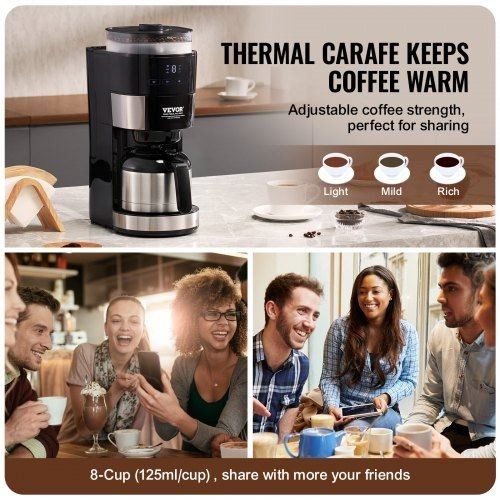 Coffee Maker with Grinder 8 Cup Programmable Coffee Machine Grind and Brew