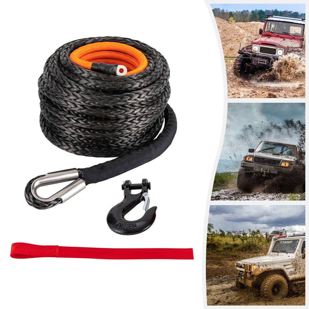 9/16"x76' Synthetic Winch Rope with Hook, Winch Cable with Protective Sleeve