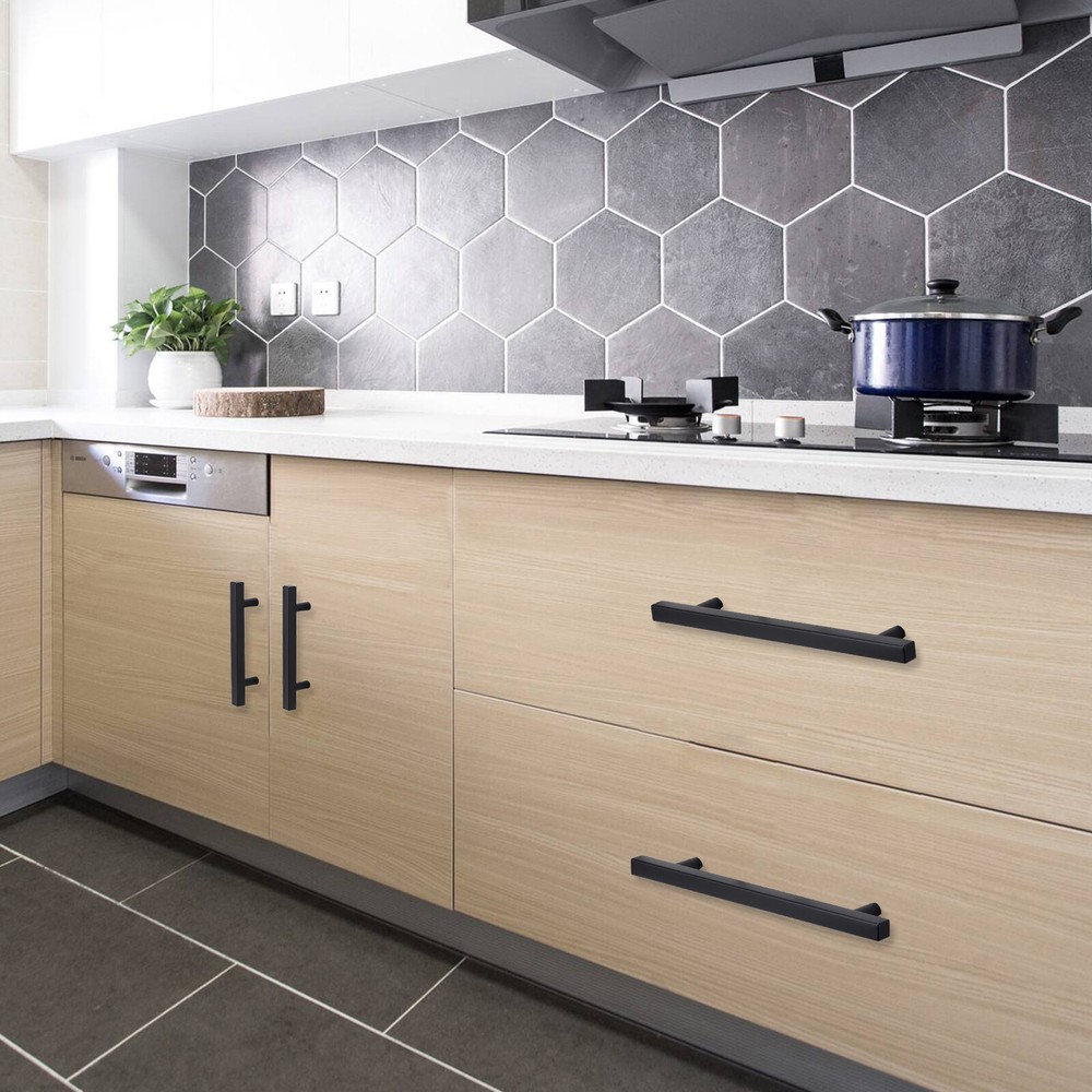 Kitchen Cabinet Handles Matte Black Square Modern Drawer Pulls Stainless Steel