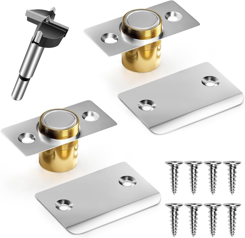 Adjustable Magnetic Door Catch for Cabinets, Easy Closure - 2 Pack Silver