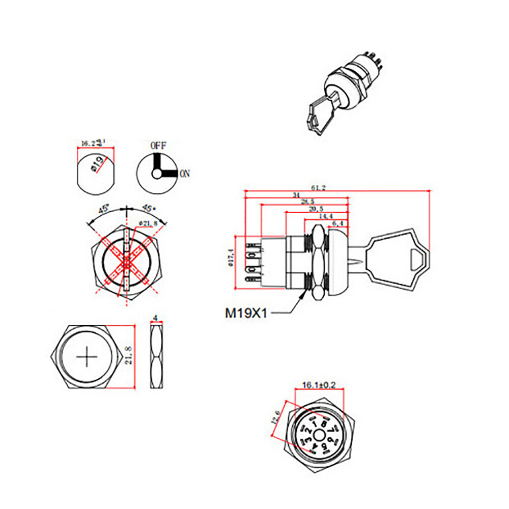 Mobility Scooter Spare Start On/Off Ignition Switch Lock with 2 Keys For Pride