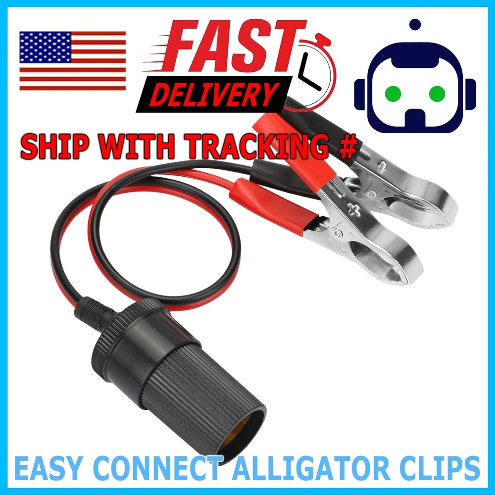 Car Battery Alligator Clamp Clip On Cigarette Lighter Power Adapter Socket 12V
