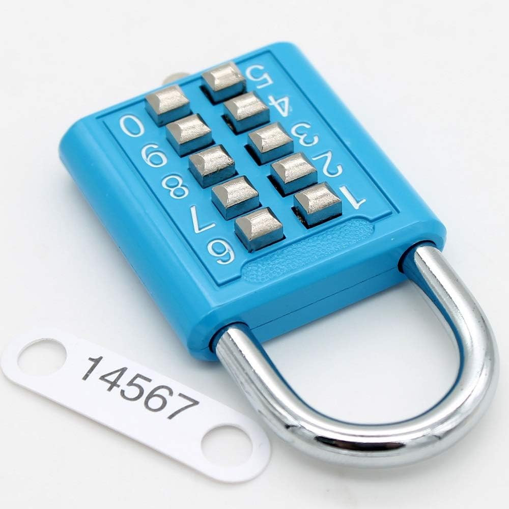 10 Position Button Combination Padlock, 5 Position Locking Mechanism, Bluexi15:1