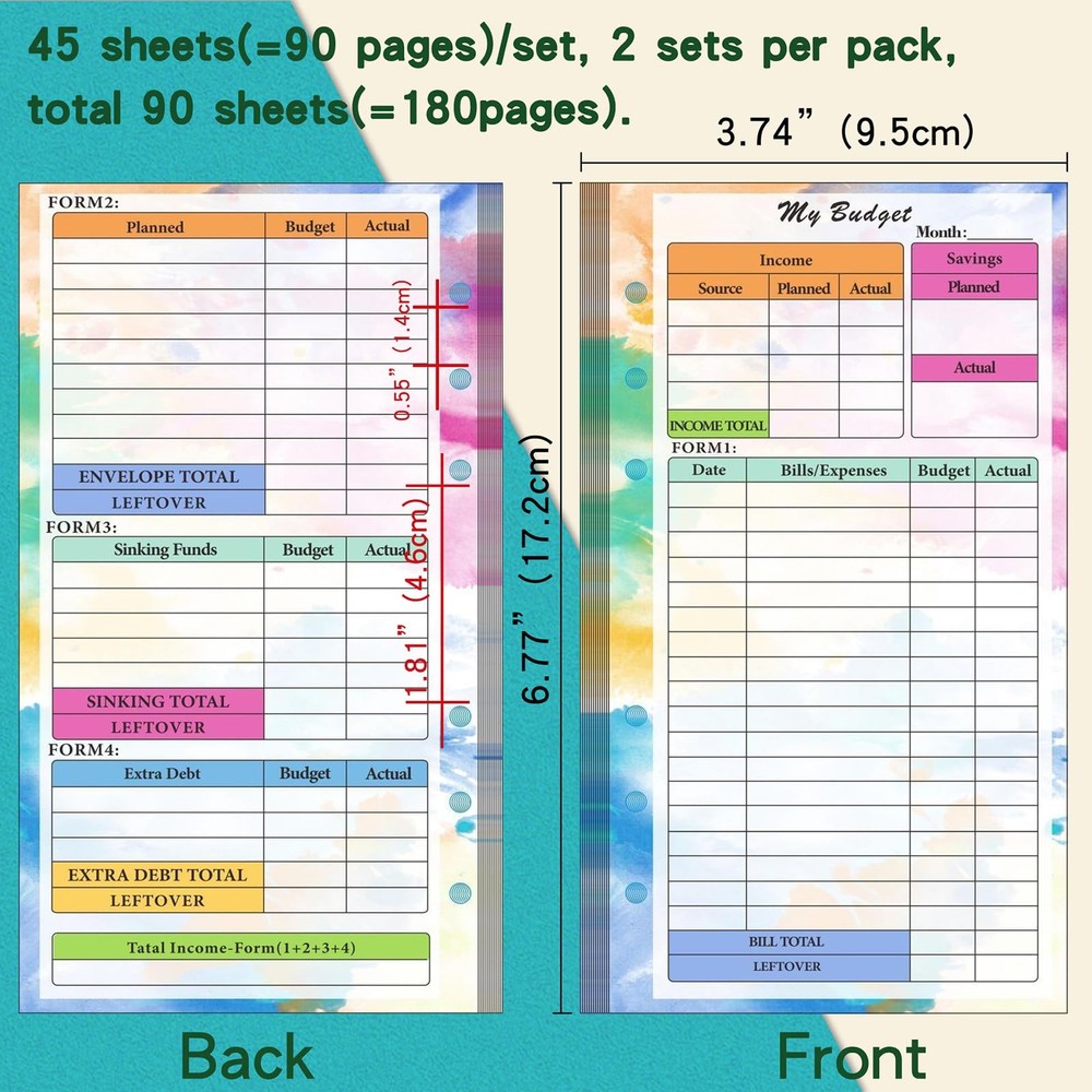 MEELYHOME Loose Leaf Refill Paper, Binder 22*16cm, Gradient Budget Plan