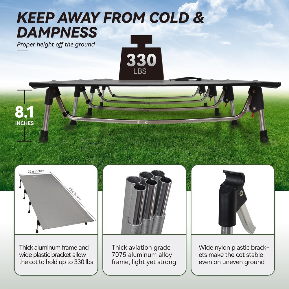 MARCHWAY Lightweight Folding Tent Camping Cot Bed with Lever Lock, Easy Setup