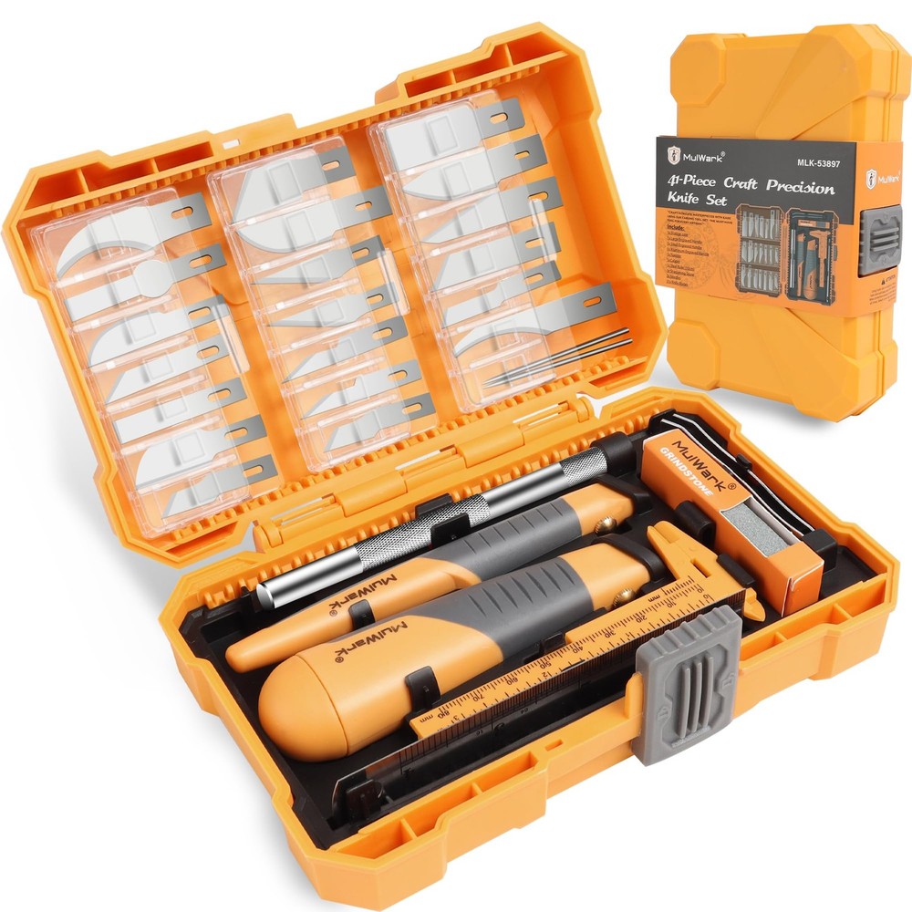 MulWark 41-Piece Precision Hobby Knife Set - Exacto Medium, Orange