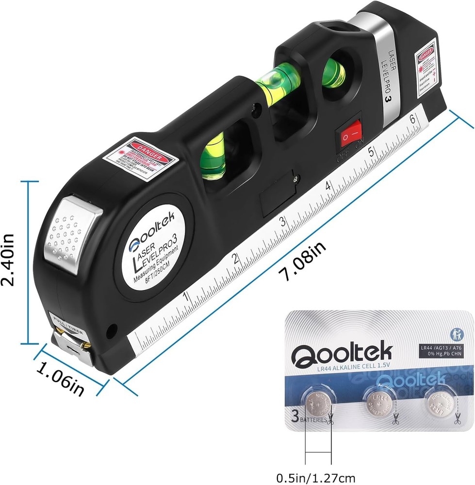Precision Laser Level Multi Tool with 8ft Measuring Tape for DIY Projects