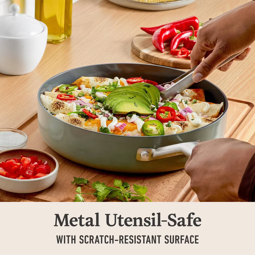 Calphalon 3qt Ceramic Saute with Lid Silver Ash: Nonstick, Anodized