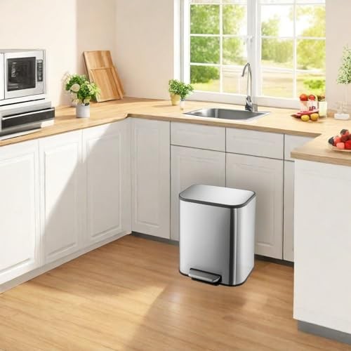 5.3 Gallon Stainless Steel Trash Caniter Rectangular Garbage Can, 20 L Silver