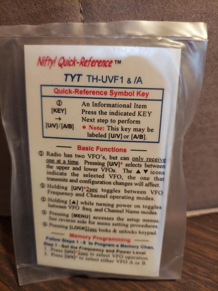 Nifty! Quick-Reference     TYT TH-UVF1 & /A       ~~~NEW!!~~