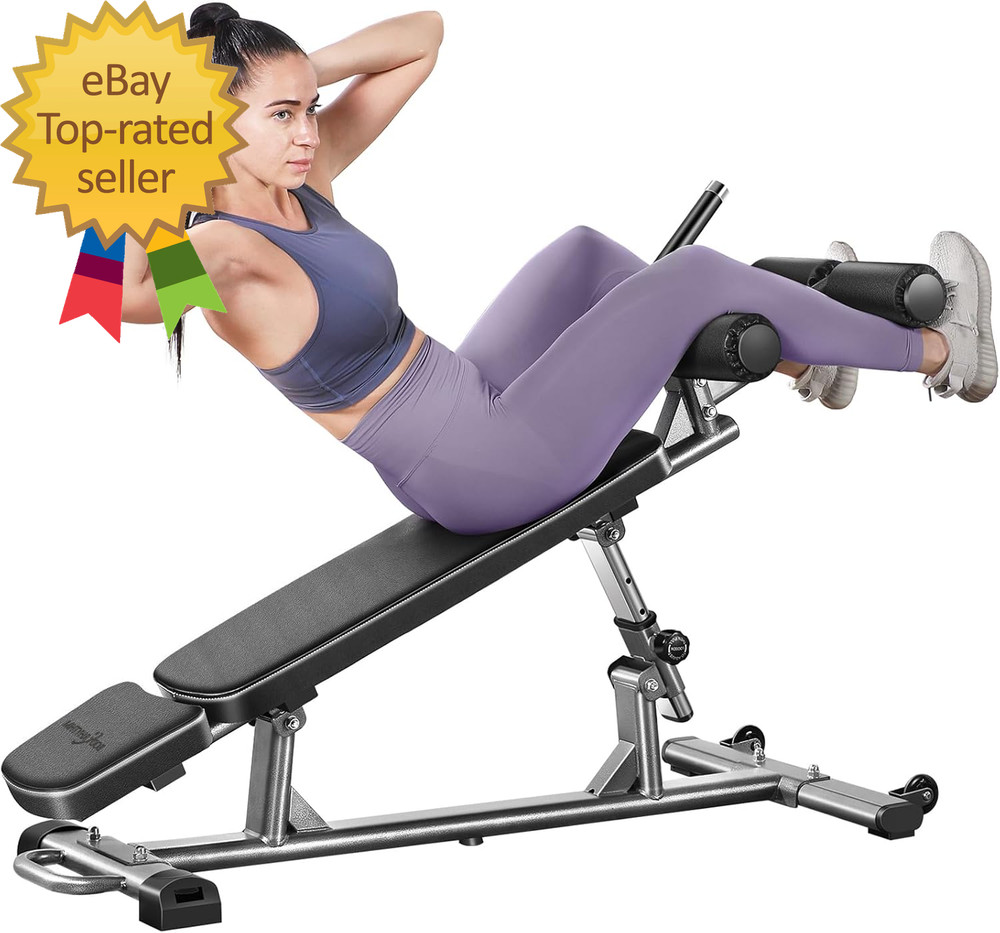 Professional Sit-Up Bench with 4 Adjustable Heights and Reverse Crunch Handle, A