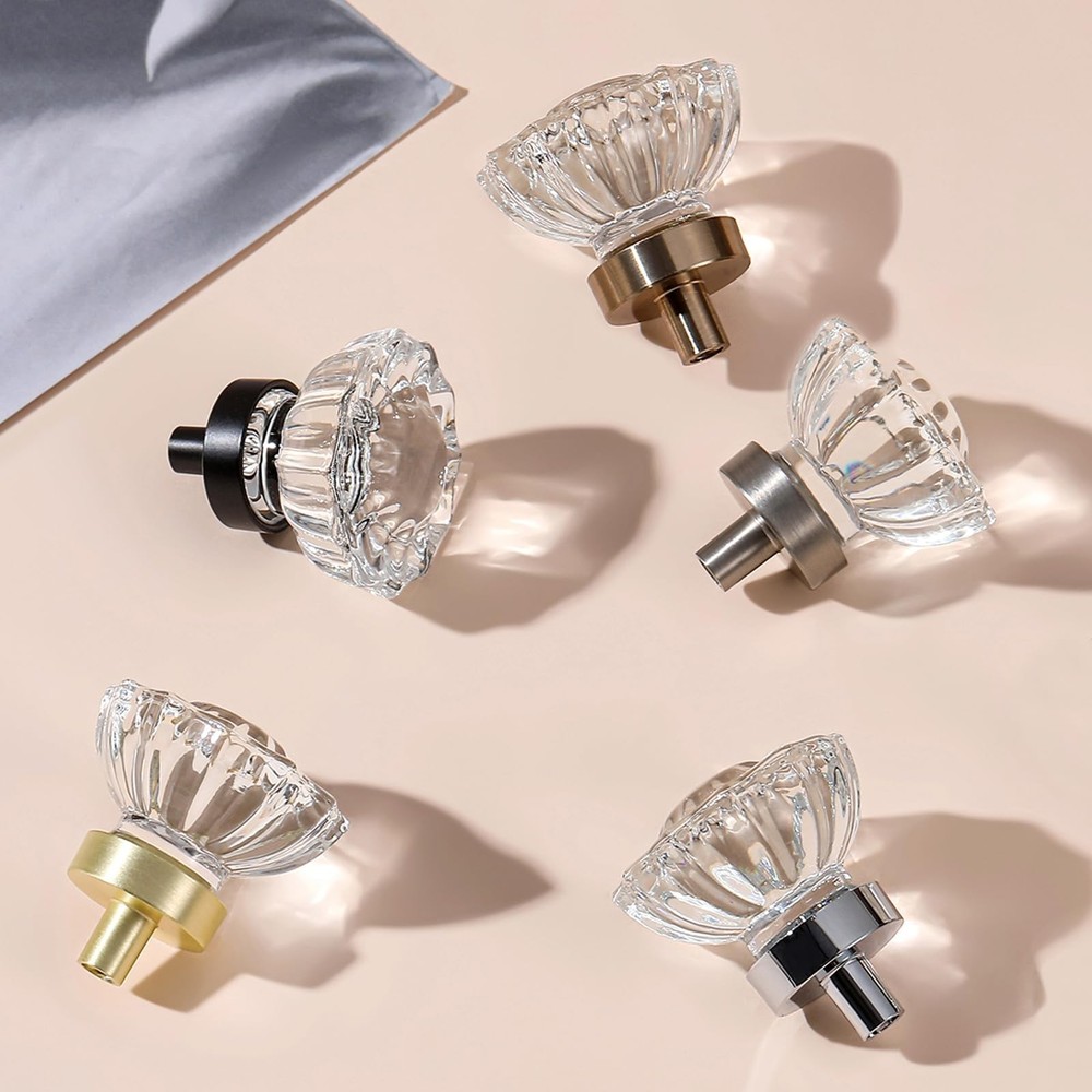 Crystal Cabinet Knobs 8 Pack Clear Glass Pulls for Kitchen Bedroom Bathroom L...