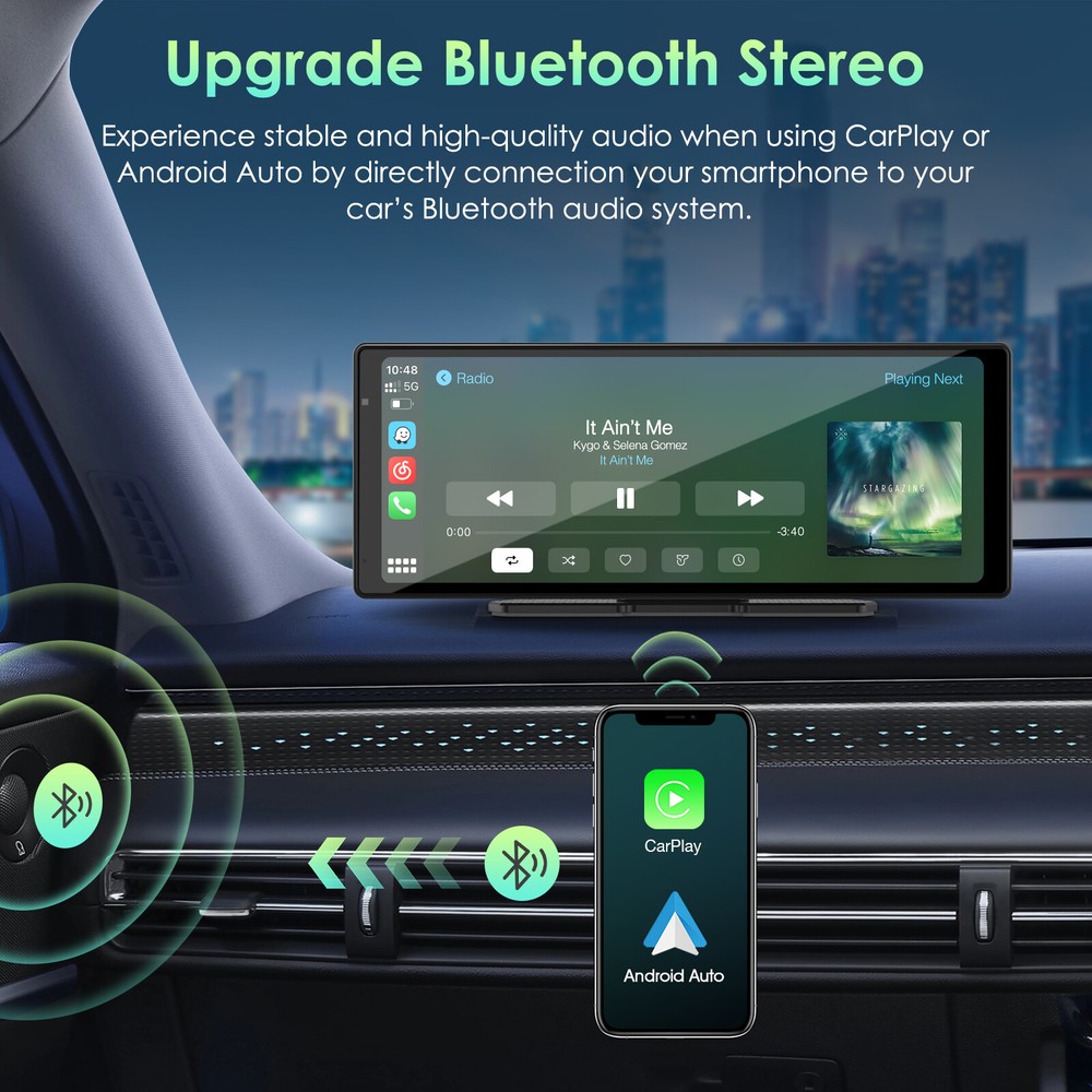 Aphqua 9.3'' Touchscreen 2.5K Dash Cam BT Wireless Apple Carplay & Android Auto