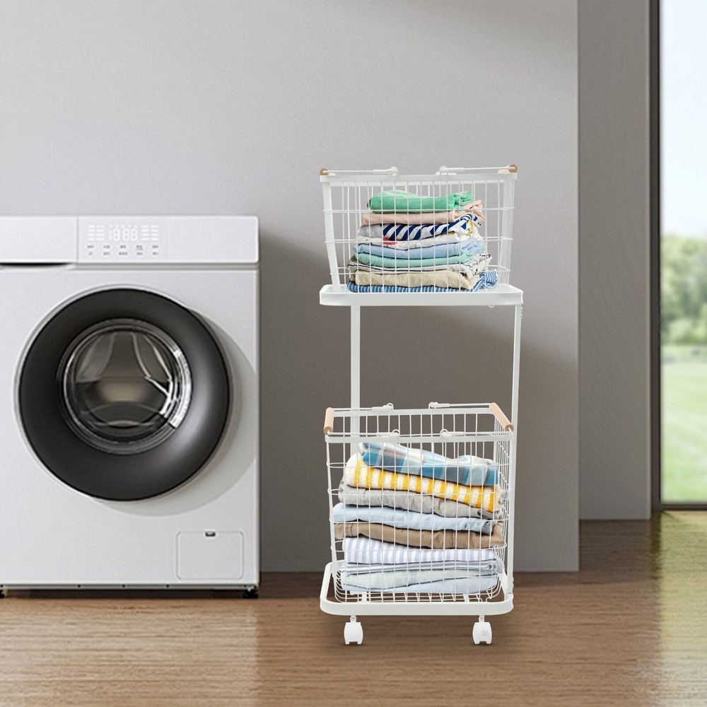 Two-Tier Laundry Basket With Removable Baskets & Universal Wheels