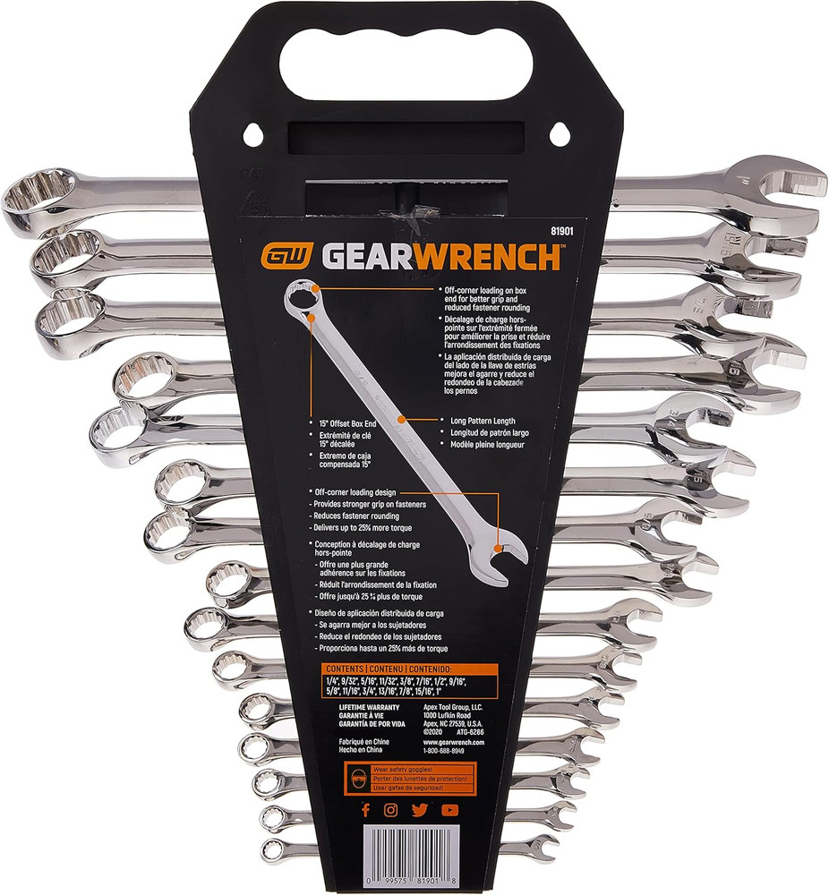 15 Pc. 12 Pt. Long Pattern Combination Wrench Set, SAE - 81901