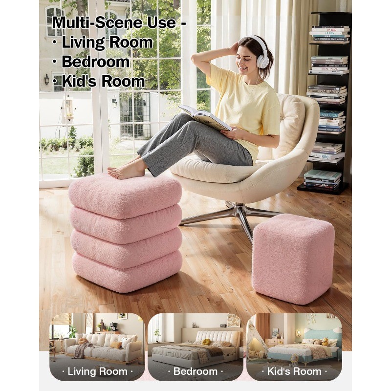 2-Piece Heavy-Duty Nesting Storage Ottoman Set, 440LBS Capacity Square