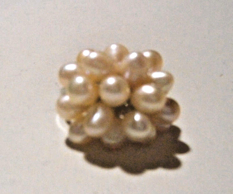 Silver tone setting with real pink freshwater pearl clustered ring