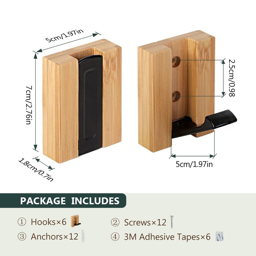 JSVER Wooden Wall Hooks Wall Mounted Wall Hooks, Single Organizer Hook Rack, ...