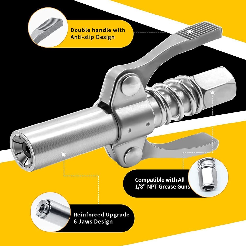 Grease Gun Coupler High Pressure Quielck Rease Lock Nozzles w/Hose For 1/8"NPT