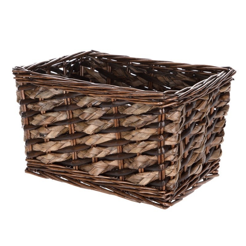 Brown Rectangle Willow & Rush Basket Compact Lightweight