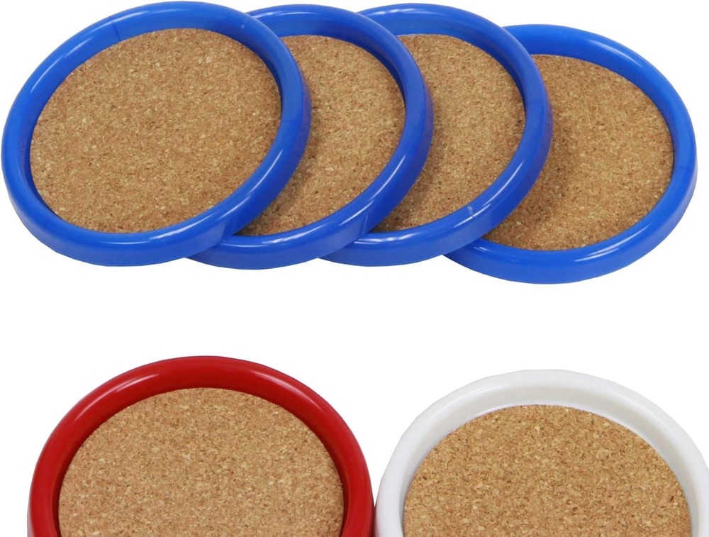Basic Cork Coasters W/ Plastic Frame 4 Inches in Diameter 4 Piece Set Color May