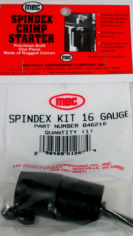 Mec Reloader Crimp Starter Spindex Kit  16 Ga 6 & 8 Point