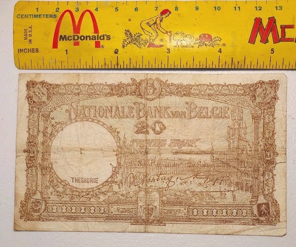 1941 Belgium 20 Francs Note; Pick 111 Circulated