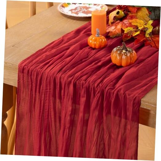 Table Runner 10ft Boho Gauze Cheesecloth Table Runner 10 ft - 1 Pack Red