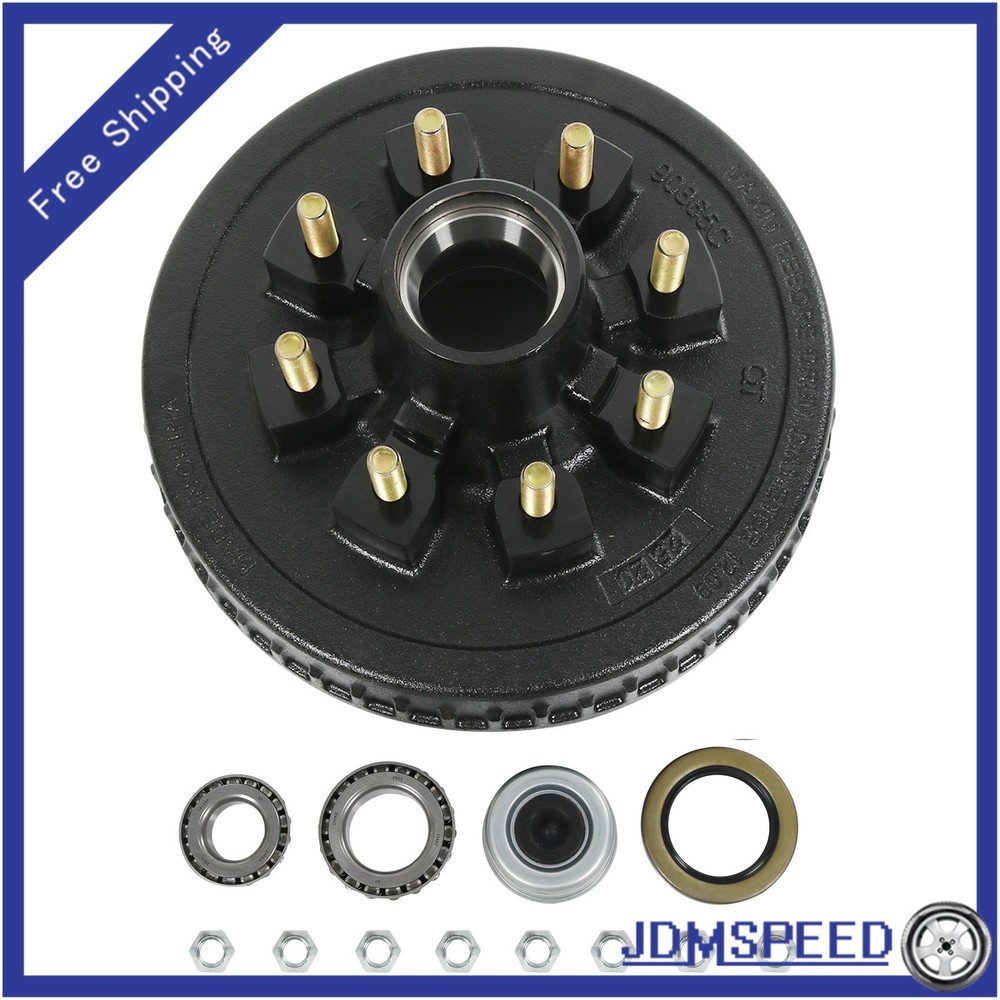 HD 12" X 2" Trailer Brake Drum Kit 8 on 6.5" for 7K-8K Lbs Axle with 9/16" Studs