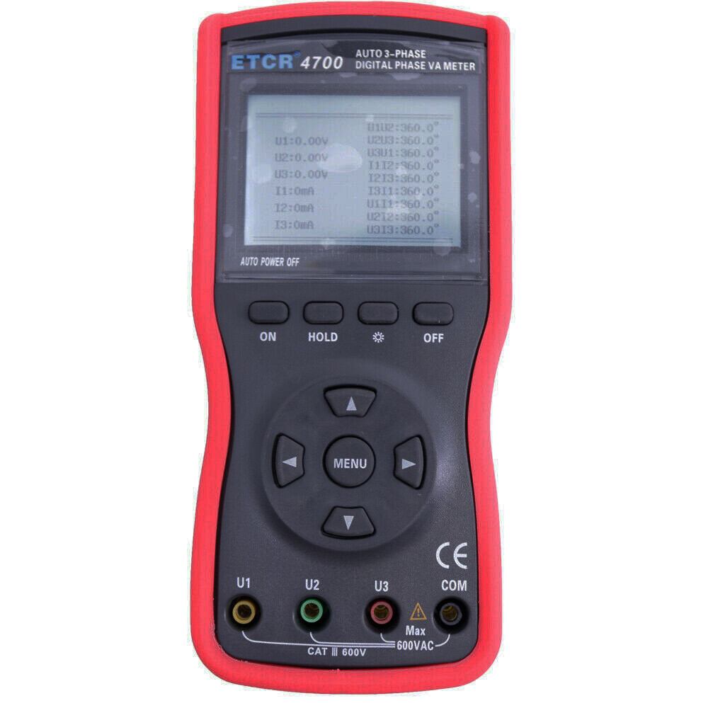 Digital Phase Voltmeter Clamp Meter Three phase 600V 600A 360° Current Detector