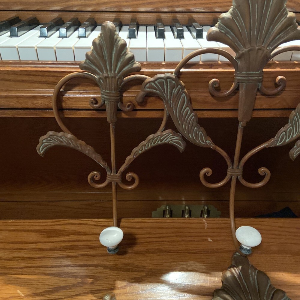 2 Antique Vintage Copper Coat Rack Hook Ornate White Knobs