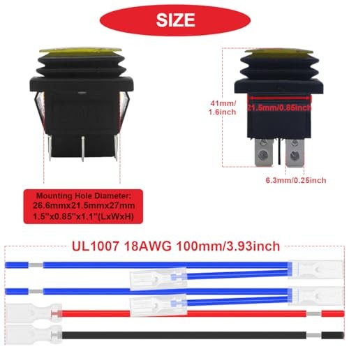 2Pcs Momentary Polarity Reverse Switch Waterproof F.2Pcs Yellow(Momentary)LED