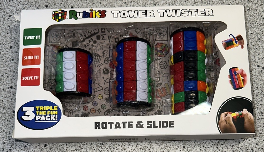 Rubiks Tower Twister Rotate & Slide 3Pack. Open Package
