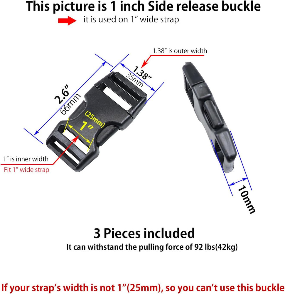 Heavy Duty Side Release Buckles with Plastic Tri Glide Slides