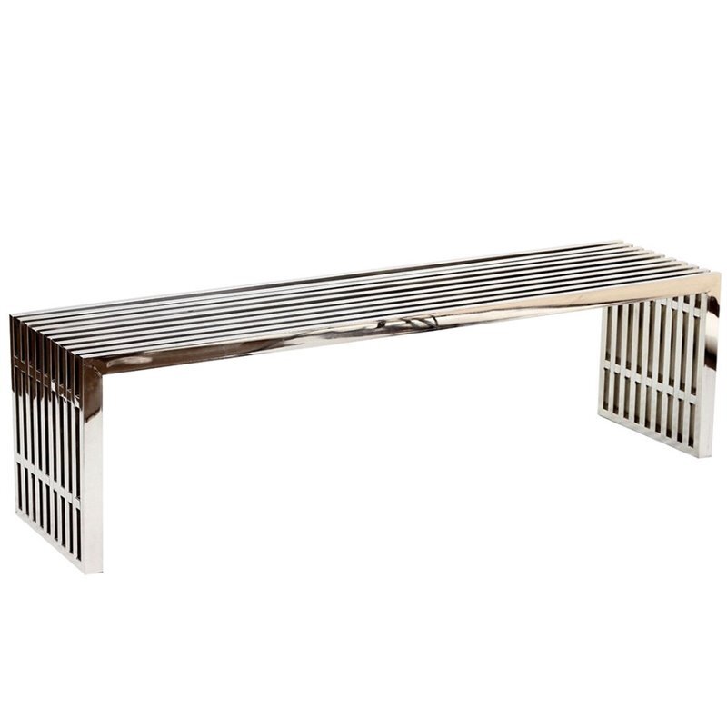 Modway Gridiron 17" Large Modern Stainless Steel Bench in Silver