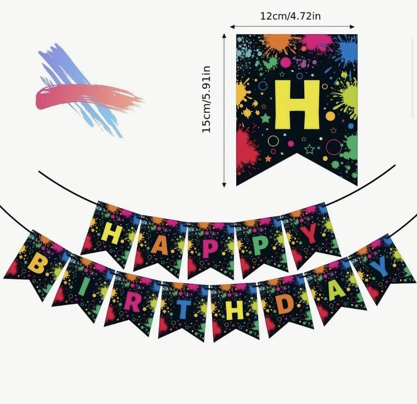 Happy Birthday Banner Firework Theme Celebration Party Decoration