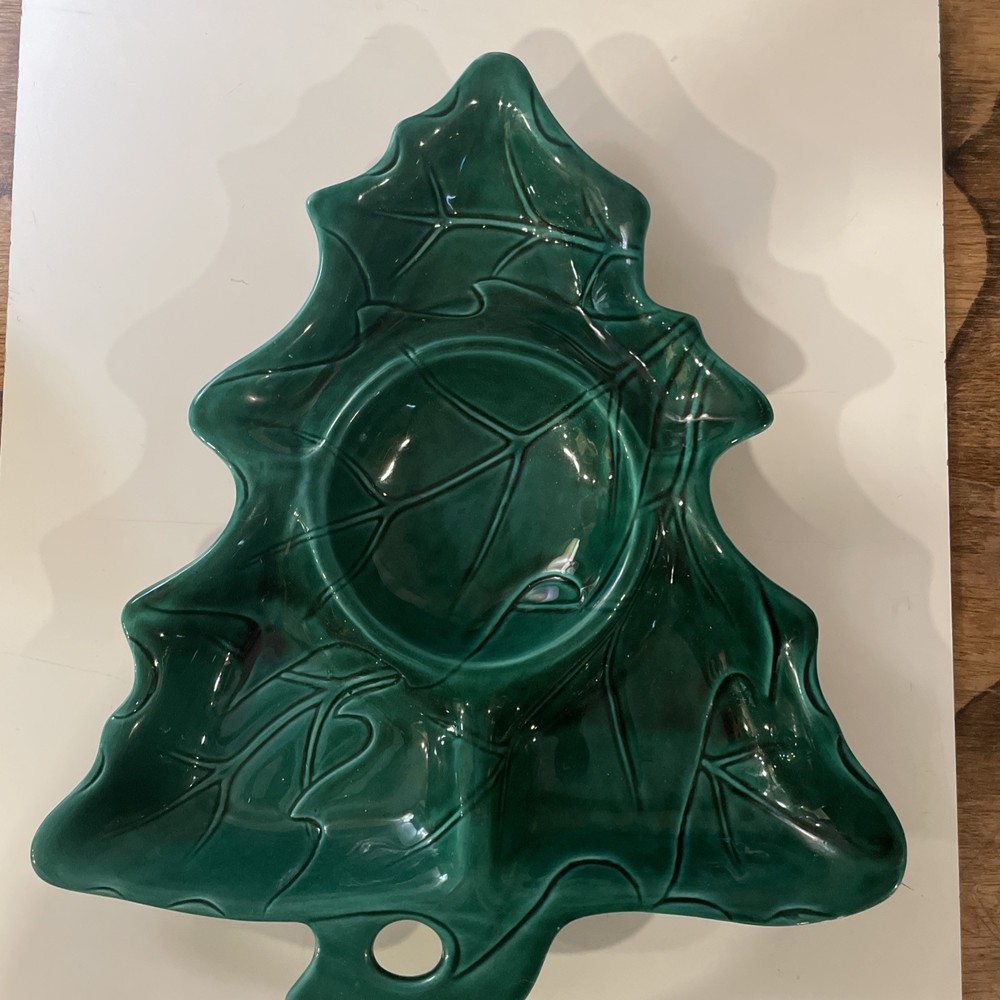 Vintage Ceramic Christmas Tree Shaped Chip & Dip Divided Server