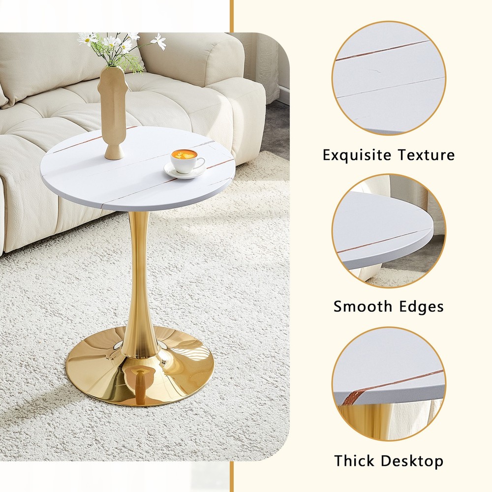 Round Dining Table, 23.6" Circle Tulip Table with Thickened Tabletop & Metal P
