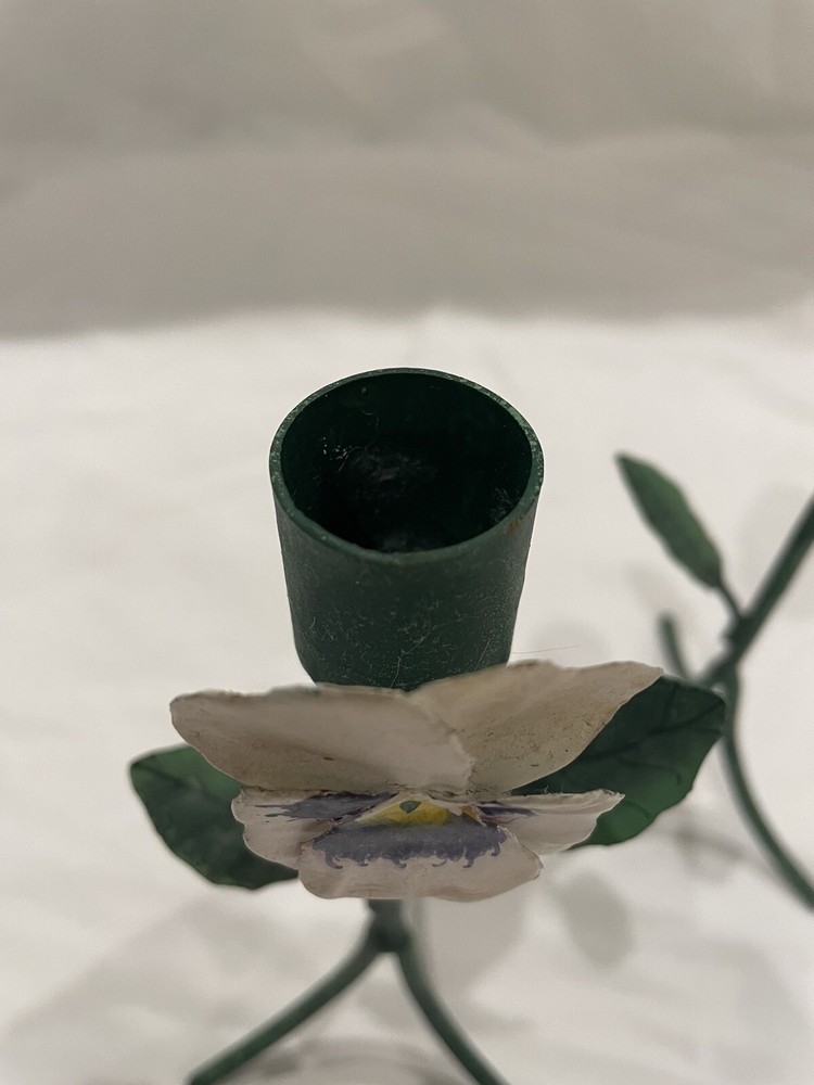 Pair of Pansy Handpainted Candlestick Holders