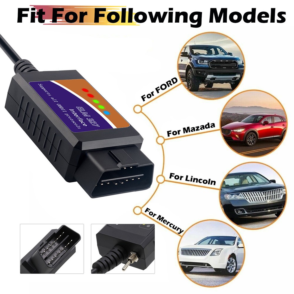 ELM327 USB OBD2 Scanner Cable Diagnostic Tool Engine Fault Code Reader Adapter