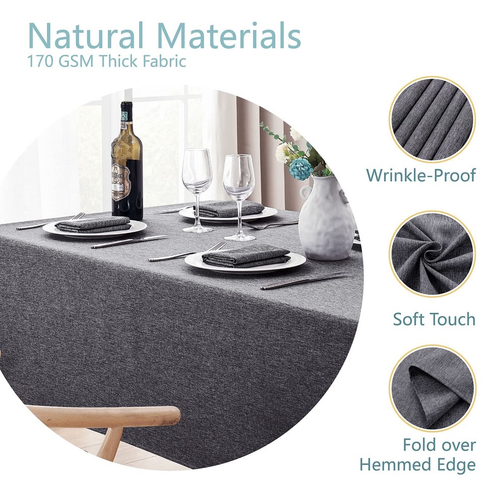 Mantel rectangular de lino texturizado, impermeable y resistente a las manchas.